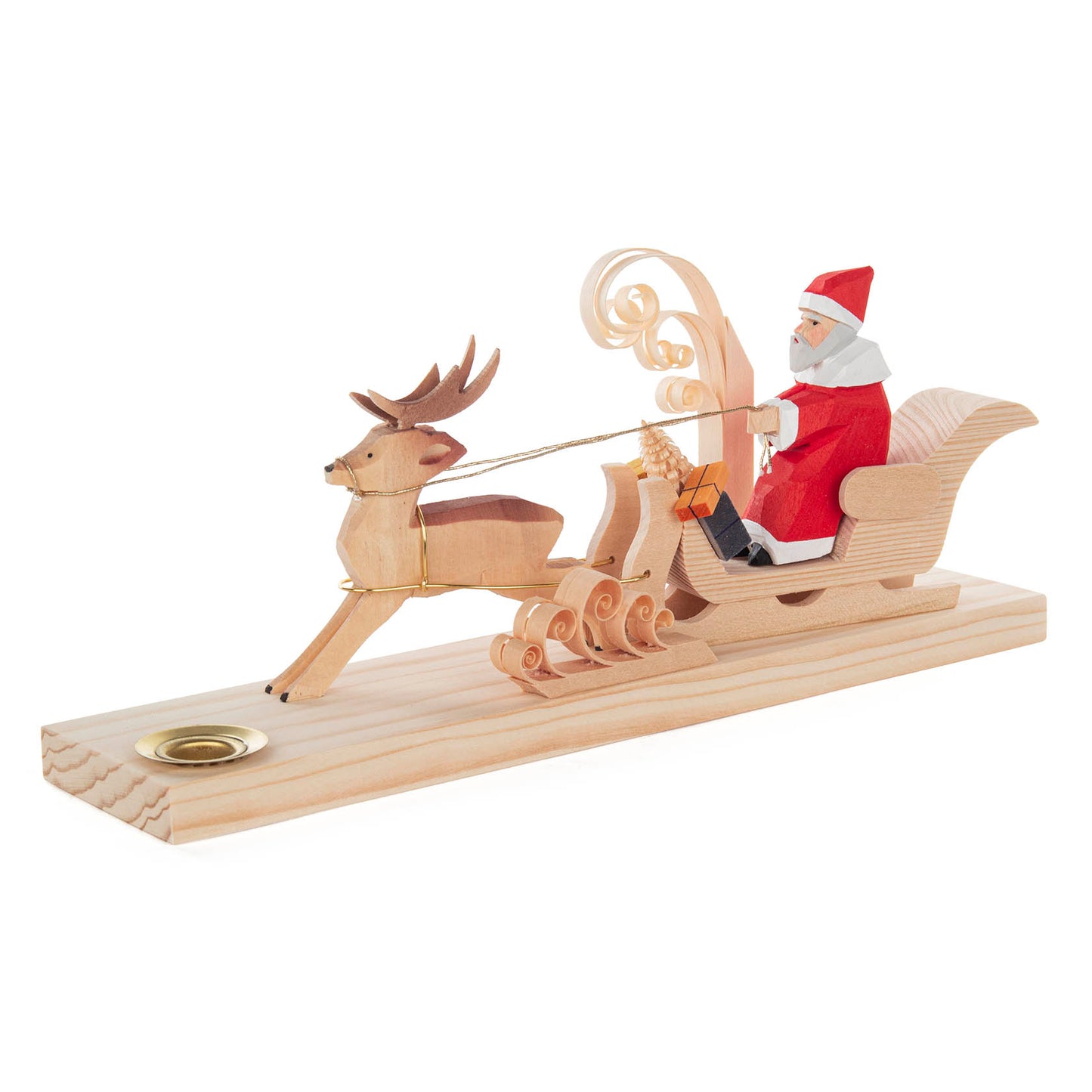 Deer Drawn Sleigh with Santa on Platform/Candle/Carvings